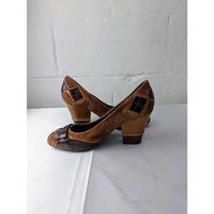 NR Not Rated Womens Brown Patchwork Fabric 3.5"‎ Heels, Pumps 9.5